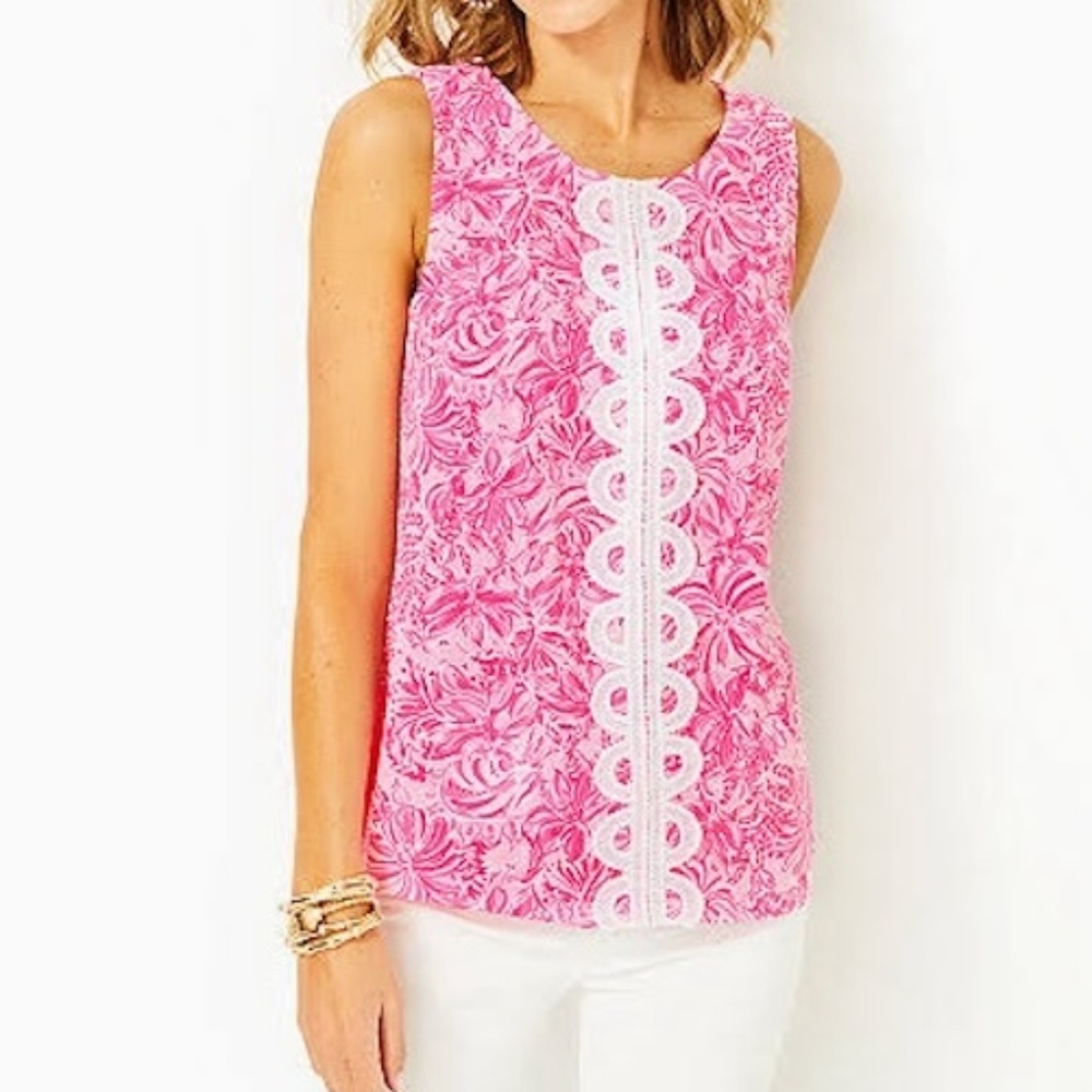 New Lilly Pulitzer Fola Sleeveless Top SZ 6 Pink Blossom Foxy Llama